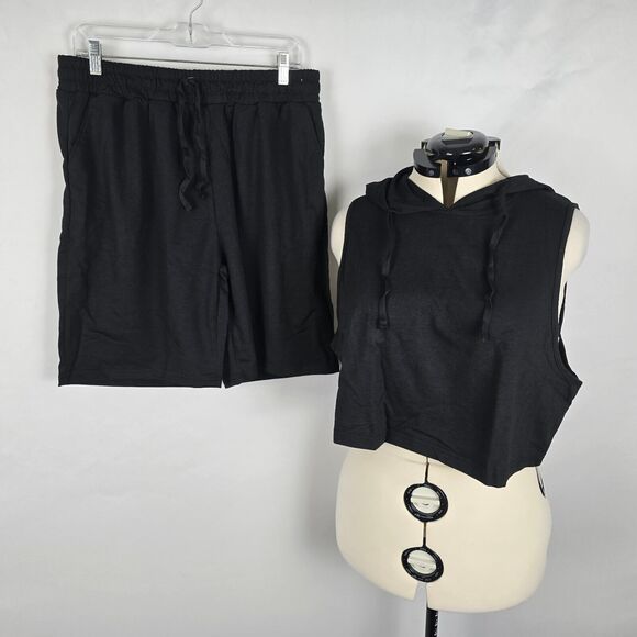 Dibaolong Athletic Set Women's XL Black Sleeveless Hoodie & Drawstring Shorts - Picture 1 of 14